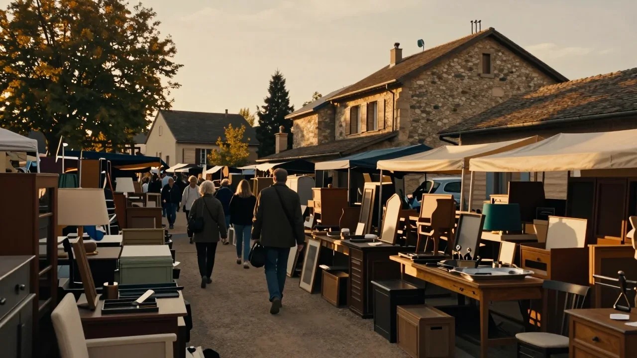 Vêtements soigneusement pliés sur une table lumineuse prêts à être envoyés via une plateforme de revente locale