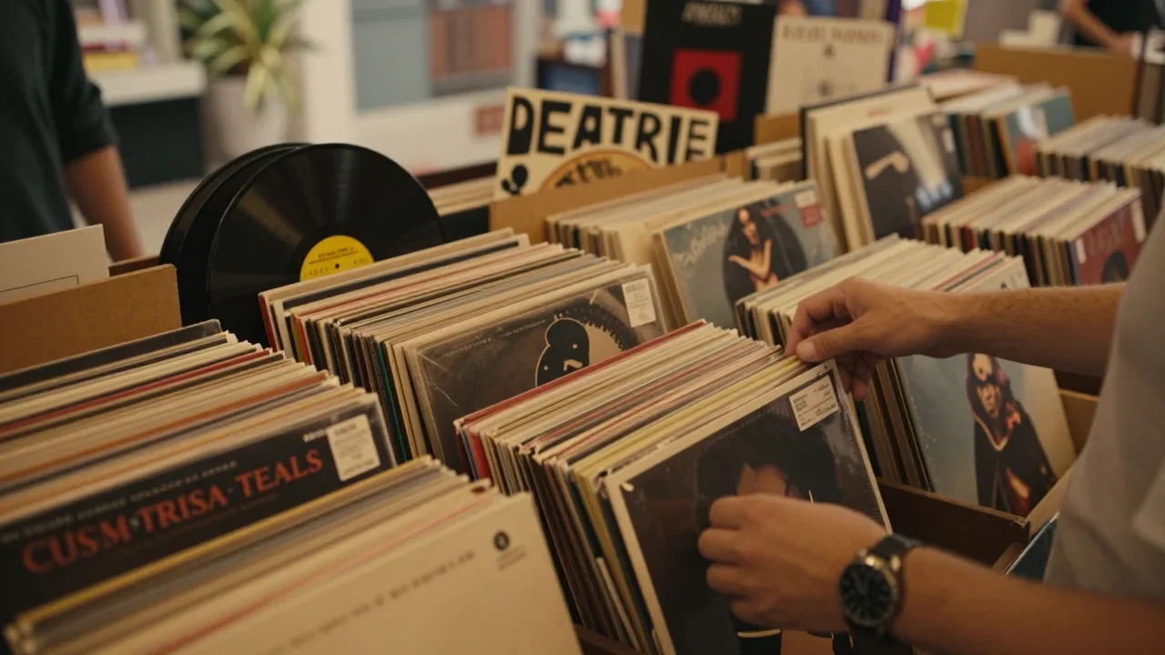 Table de ping pong d'occasion posée sur un sol en béton, charnières visibles et tapis contrôlé avec une balle