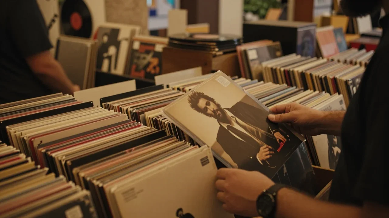 Compact argentique ouvert montrant le viseur et la lumière rouge allumée sur fond de table en bois