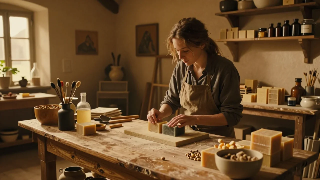Veste moto en cuir vintage étalée sur une table avec règle et pièce de monnaie pour échelle
