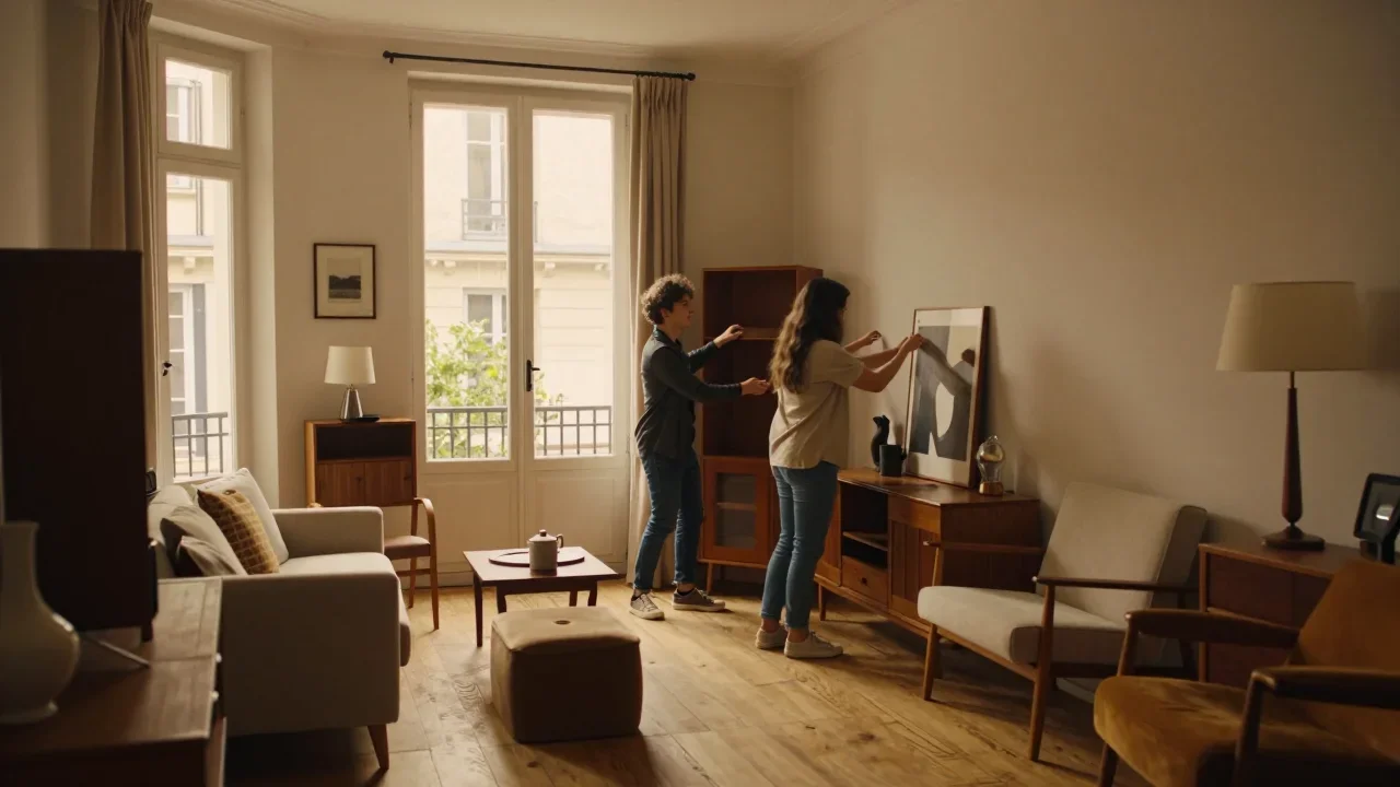 Valise cabine d'occasion posée sur un sol clair avec télescope sorti et roulettes visibles