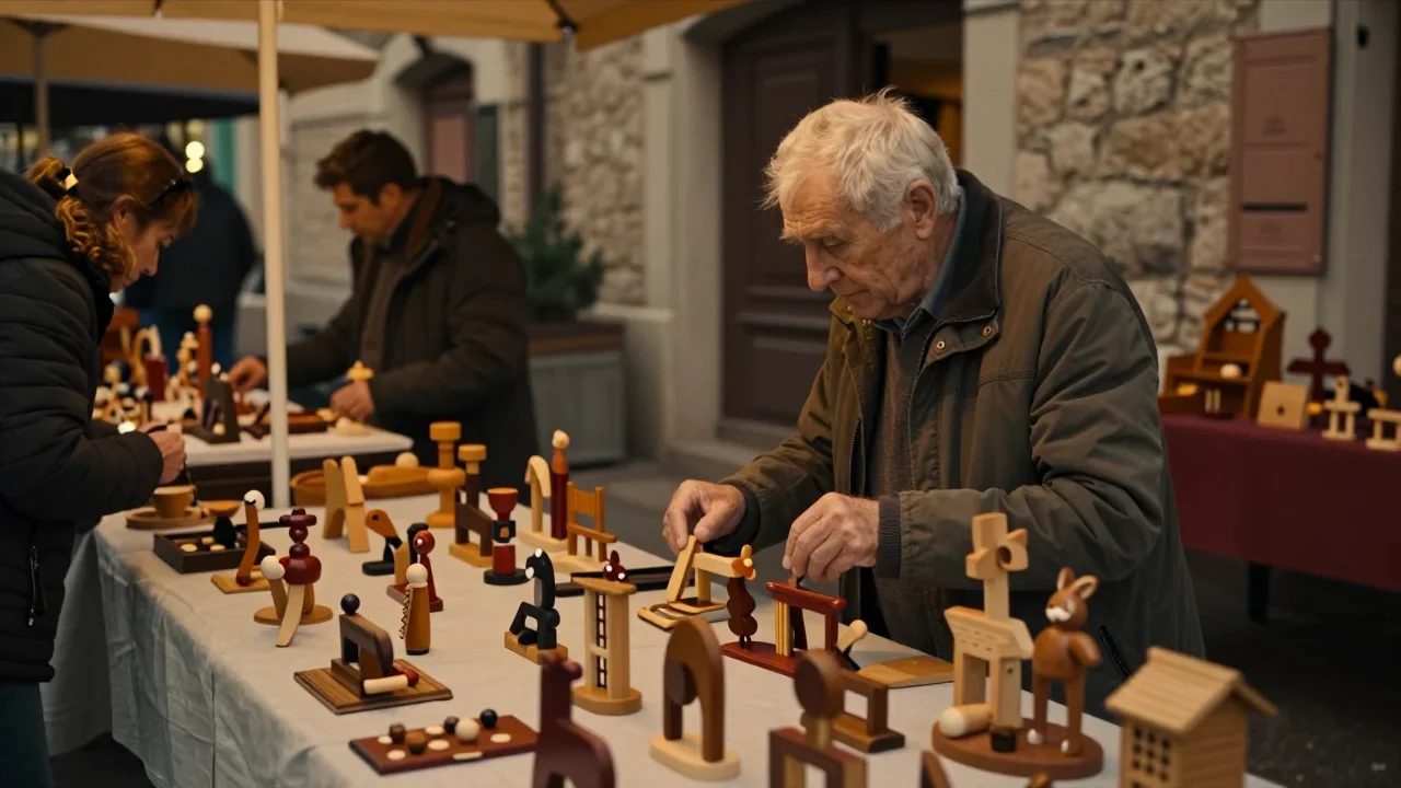 Pantalon de travail denim vintage posé sur une nappe blanche avec gros plan sur les rivets et les coutures