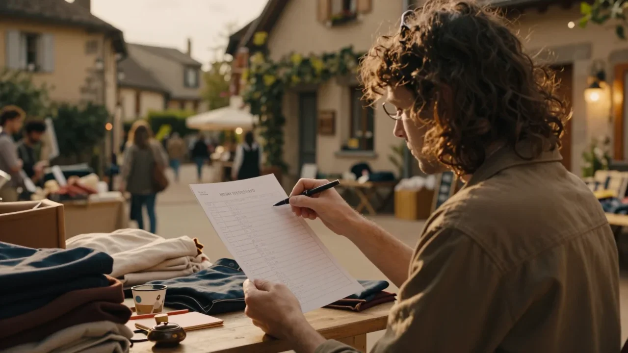 Tracteur miniature en métal émaillé des années soixante posé sur un fond neutre avec une pièce de monnaie pour l'échelle