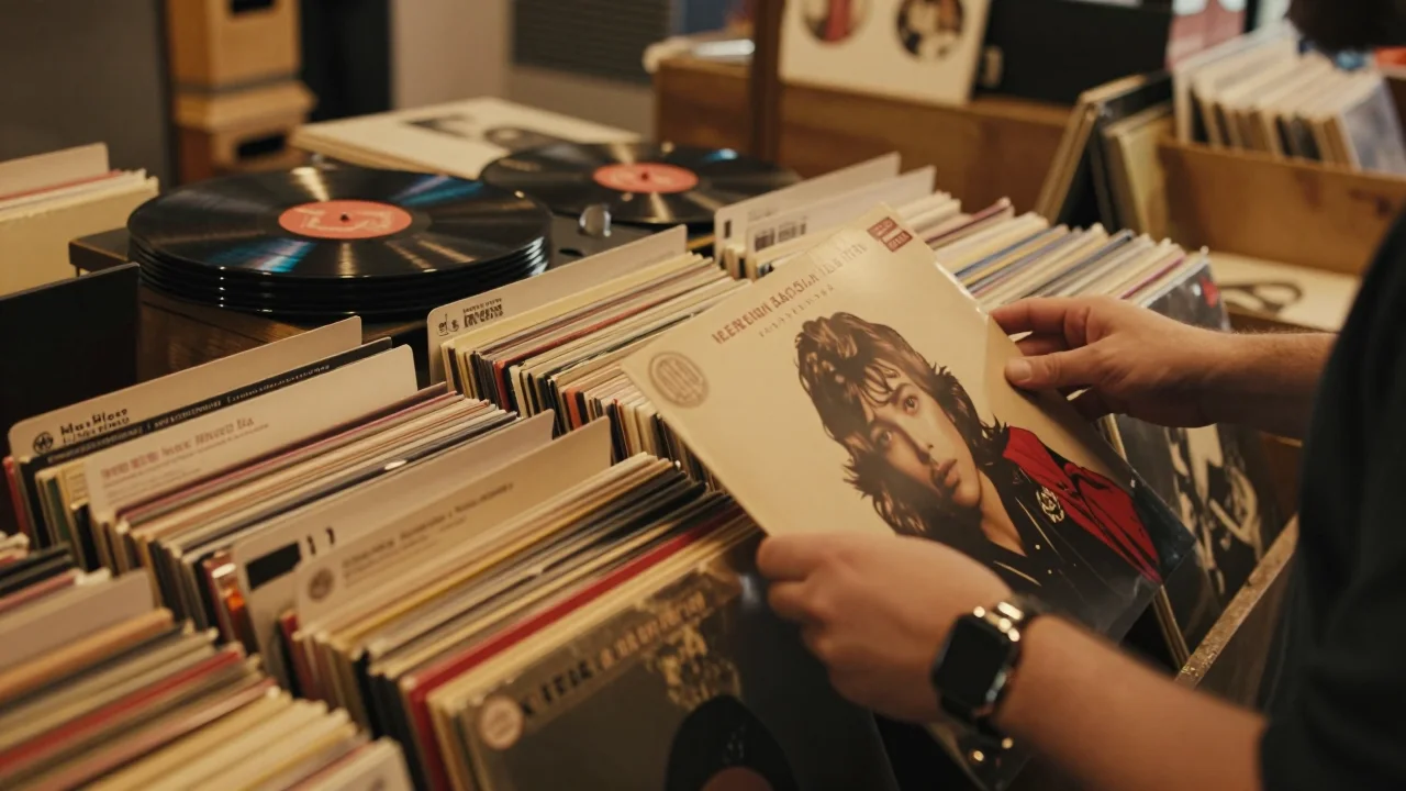 Compact argentique ouvert montrant le viseur et la lumière rouge allumée sur fond de table en bois - illustration 2