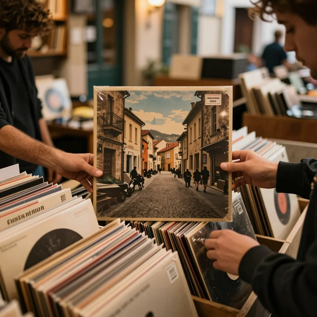Compact argentique ouvert montrant le viseur et la lumière rouge allumée sur fond de table en bois - illustration 3