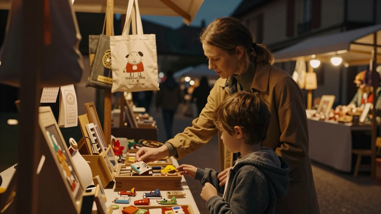 Trépied photo aluminium plié et déplié sur table de travail, montrant les molettes et le plateau rotatif - illustration 2