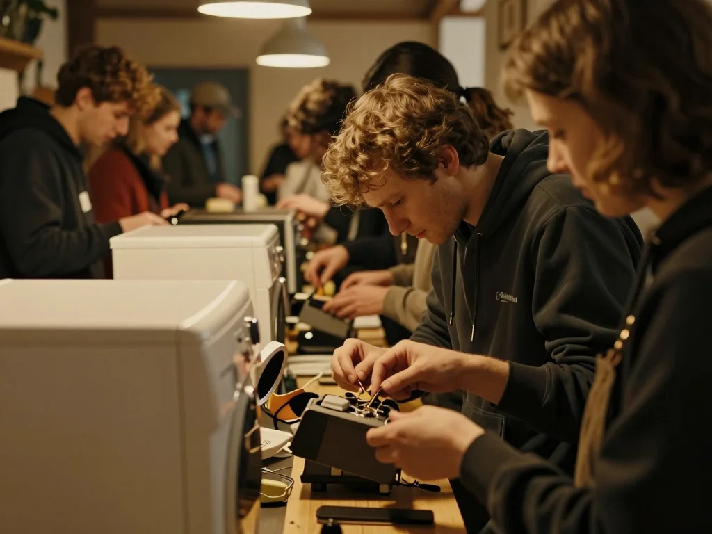 Cartable en cuir marron posé sur une table en bois clair avec brosse souple et chiffon microfibre, lumière naturelle de fenêtre - illustration 1
