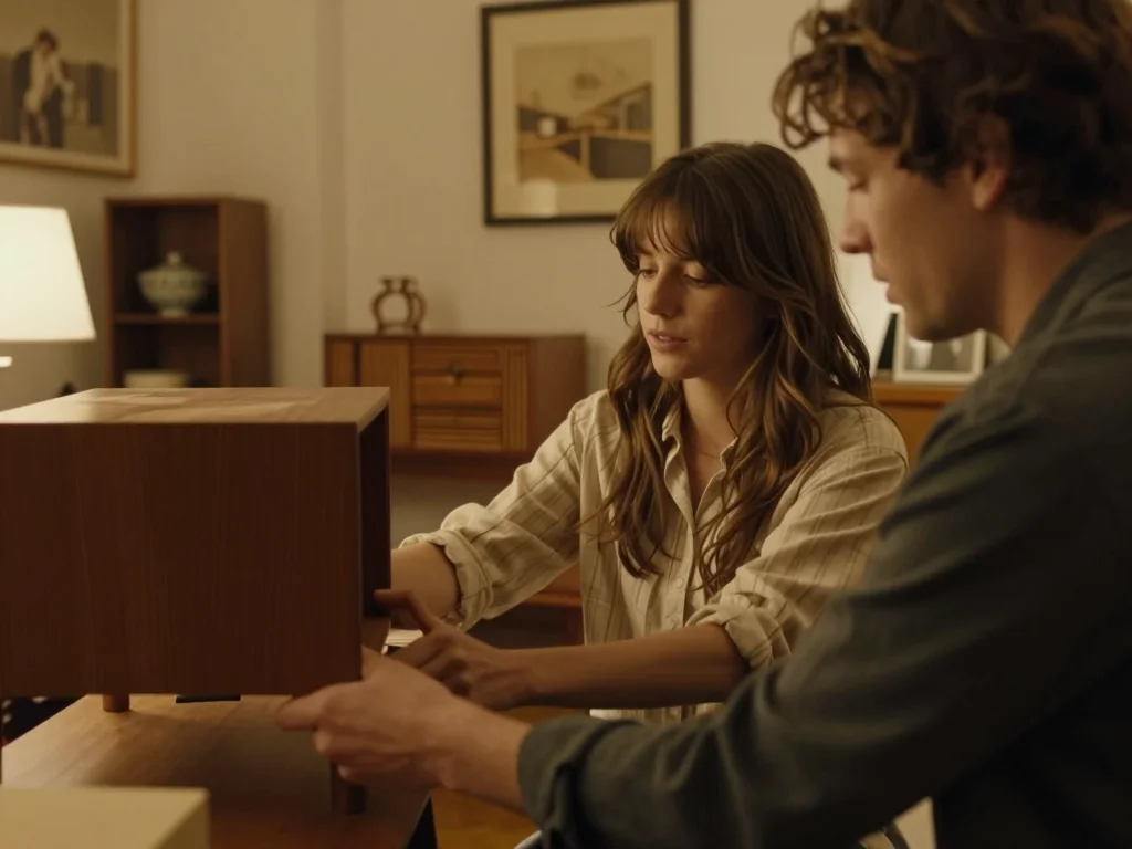Casque de réalité virtuelle posé sur une table avec une lampe torche et des gants en microfibre pour inspection - illustration 1