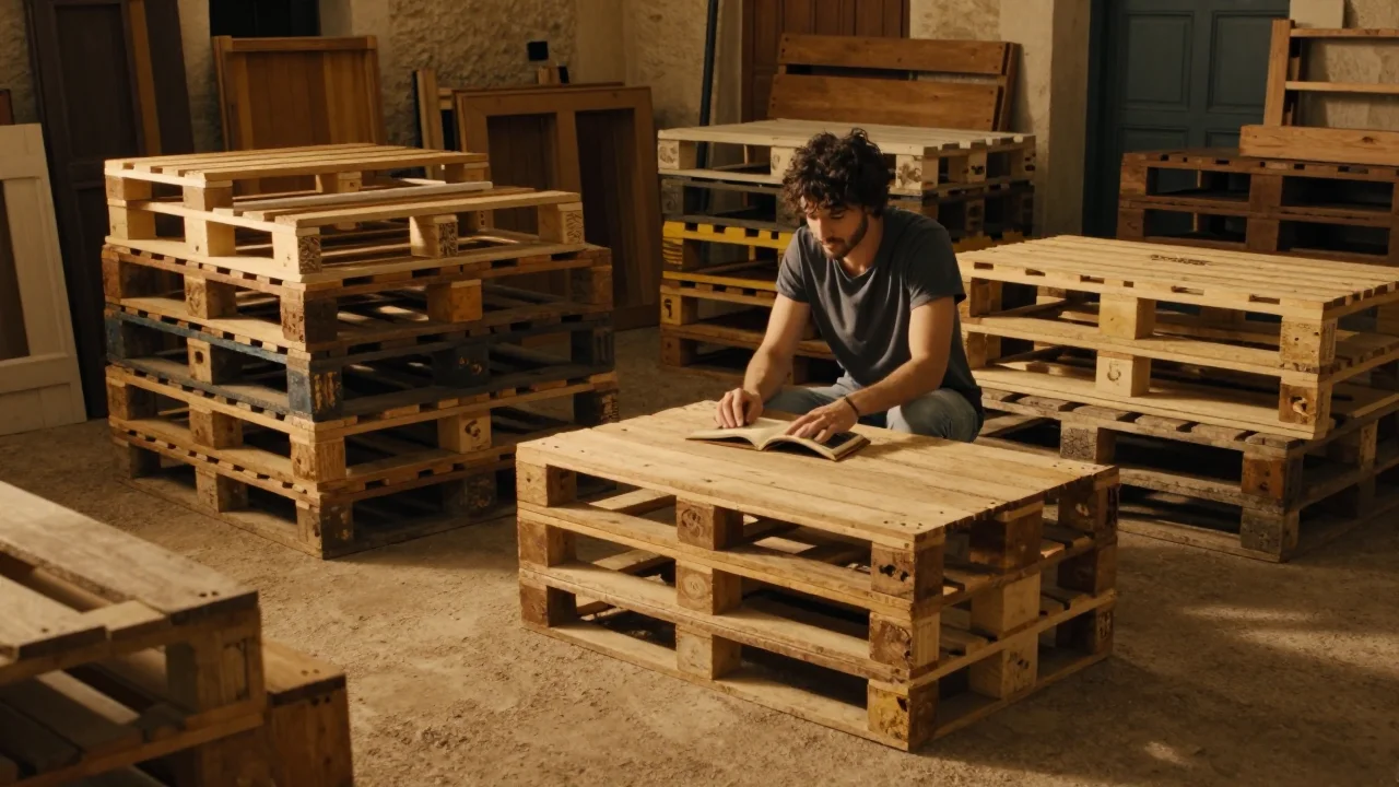 Coffret de couture en bois ancien posé sur une table avec outils de restauration et pinceau appliqué de vernis - illustration 2