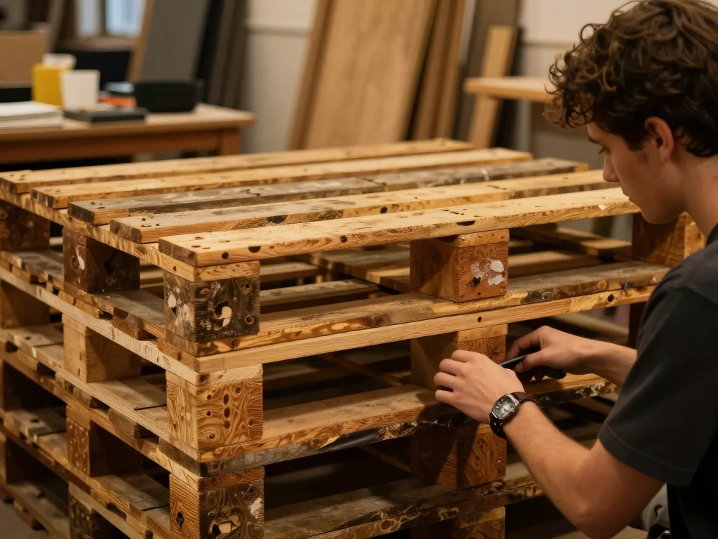 Planche à découper en chêne huilée et poncée posée sur un comptoir de cuisine en bois clair - illustration 1