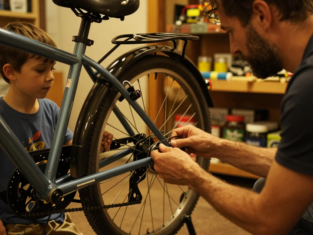 Inspection manuelle d'une planche de surf ancienne posée sur un chevalet de révision - illustration 1