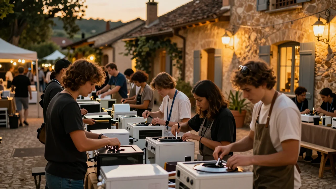 Outils de jardinage en fonte avec patine naturelle posés sur une table de travail en bois, éclairage naturel - illustration 2