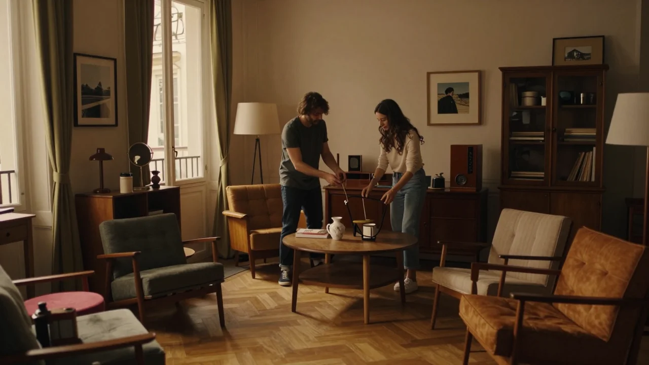 Accordéon diatonique ancien posé sur une table en bois avec un chiffon microfibre et un hygromètre à proximité pour inspection technique avant vente locale - illustration 2