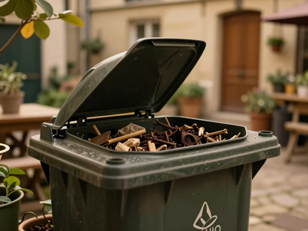 Sac de randonnée avec sangles dorsales renforcées posé sur une table de travail en bois, outils de couture et mètre ruban visibles - illustration 1