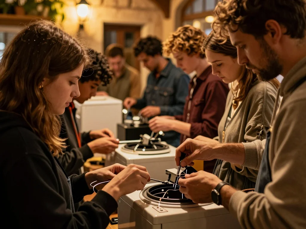 Inspection détaillée des charnières et du revêtement vinyle d'une table de massage pliante en bois clair - illustration 1