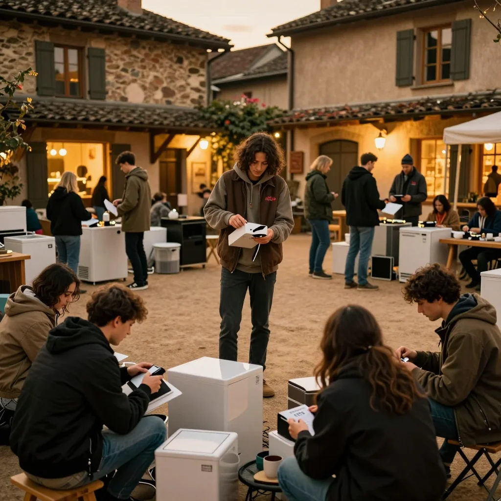 Inspection détaillée des charnières et du revêtement vinyle d'une table de massage pliante en bois clair - illustration 3