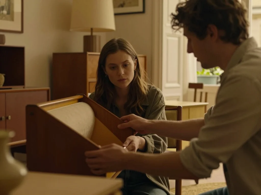 Sacoche en toile cirée posée sur une table avec loupe et règle pour vérification technique des coutures - illustration 1