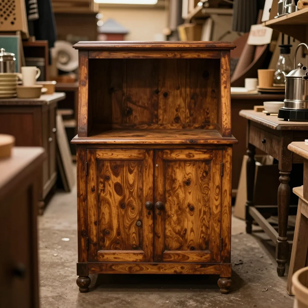 Détail d'une douille E27 sur une lampe vintage avec cordon tressé posé sur un établi en bois clair - illustration 3