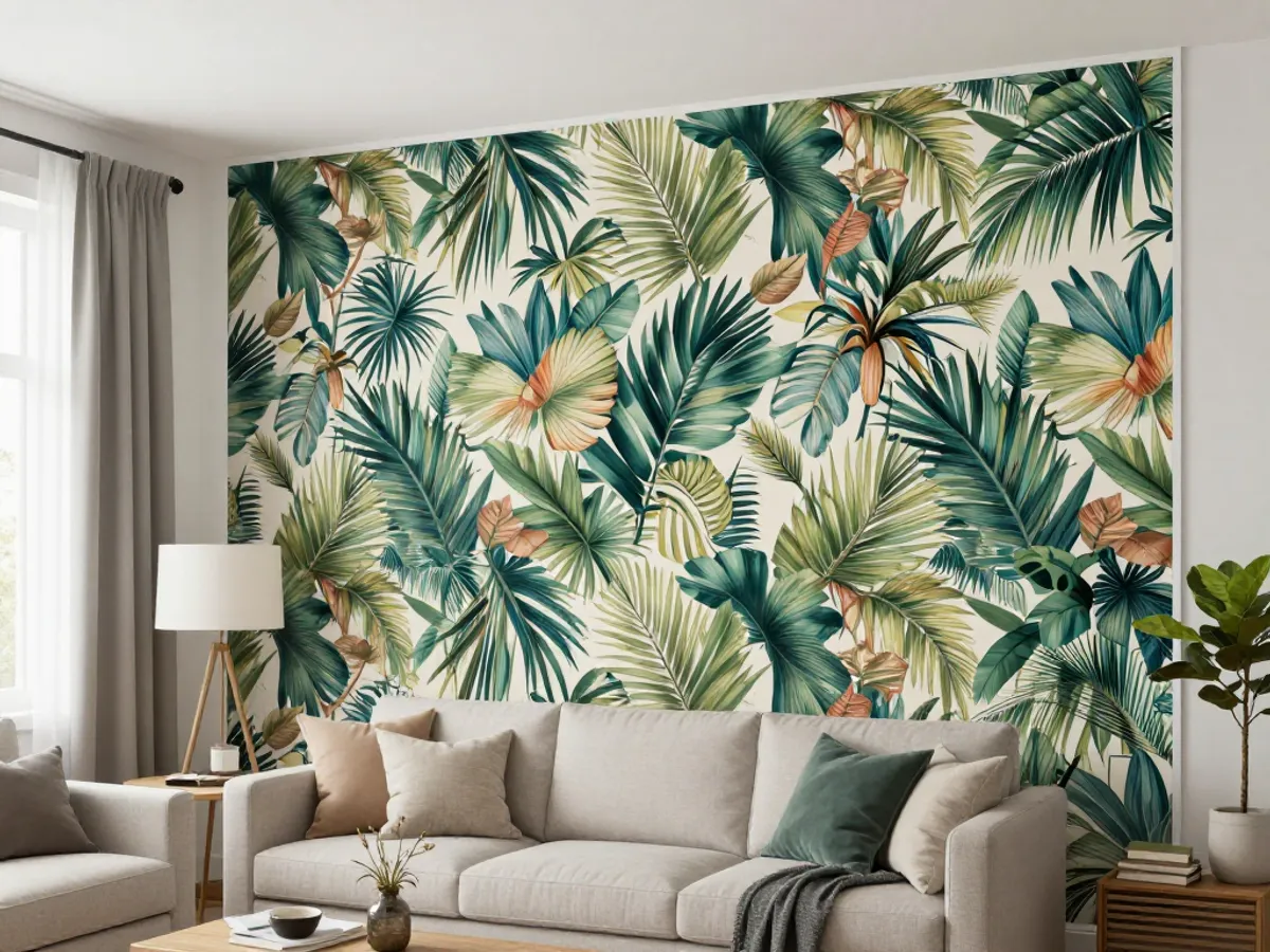 Pose de papier peint panoramique salon