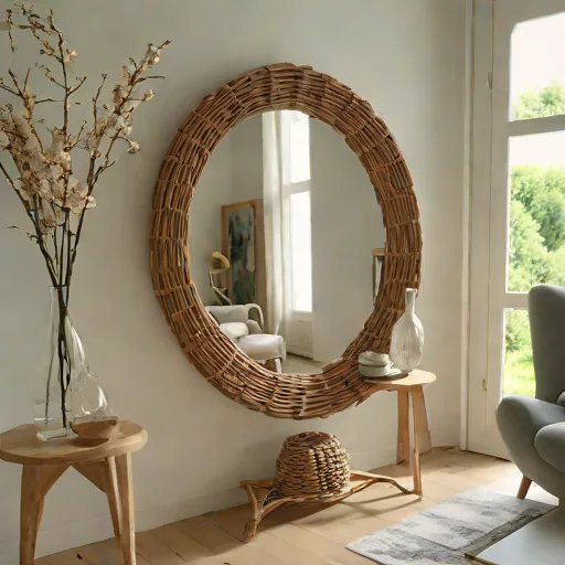 Miroir rond en rotin 80cm diamètre