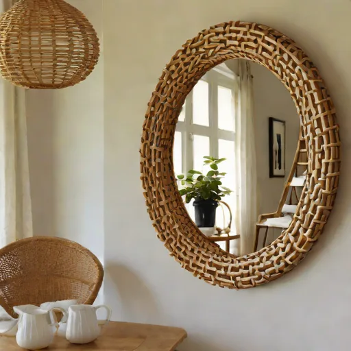 Miroir rond en rotin 80cm diamètre - Photo 3